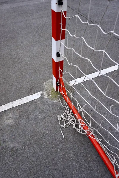 Oude Doelsport Uitrusting Met Touw Net Straat Straatvoetbal Bilbao Spanje — Stockfoto