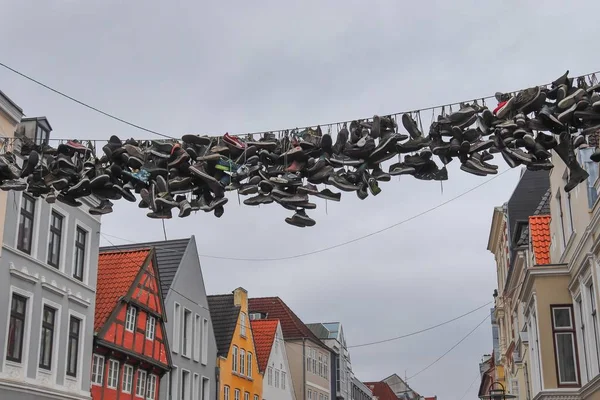 Buty Wiszące Drucie Starym Mieście Flensburg Północnych Niemczech — Zdjęcie stockowe