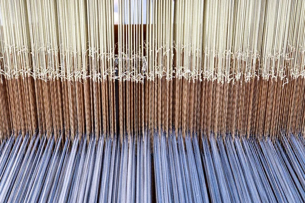 Close Lot Threads Weaving Machine Called Loom — Stock Photo, Image