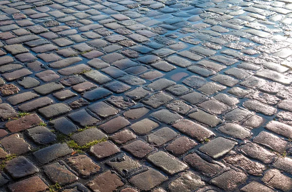 Detailed Close View Cobblestone Streets Trowalks High Resolution — стоковое фото