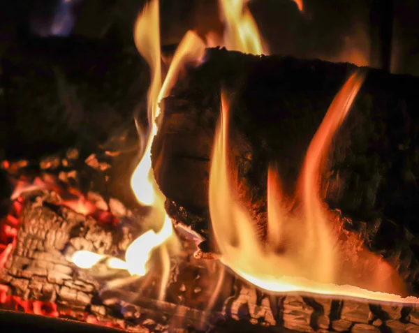 Beautiful Soft Close Shot Cosy Burning Fireplace — Stock Photo, Image
