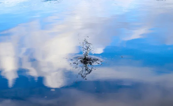 Water Splashes Ripples Water Surface Reflecting Blue Sky — Stock Photo, Image