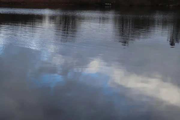 Detailed View Water Surface Reflecting Blue Sky Some Sunlight — 스톡 사진