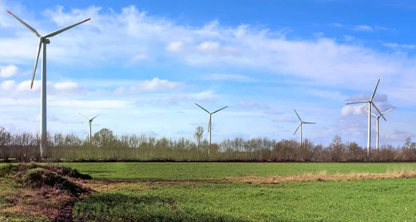 Detailní Panorama Parků Větrné Energie Severním Německu Blízkosti Severního Moře — Stock fotografie