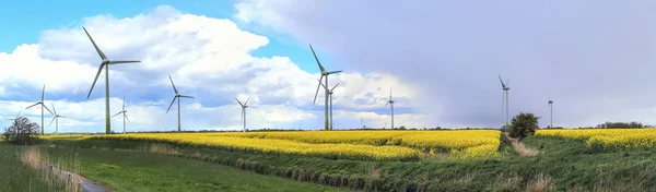 Detailní Panorama Parků Větrné Energie Severním Německu Blízkosti Severního Moře — Stock fotografie