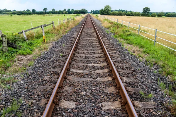 Vieilles Voies Ferrées Dans Environnement Paysager Nord Europe — Photo