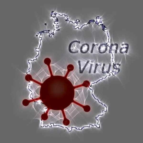 Ilustración Mapa Alemania Con Símbolos Virus Corona — Foto de Stock