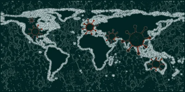 Vista Del Mapa Mundial Manchas Virus Corona Con Fotografía Aura — Foto de Stock