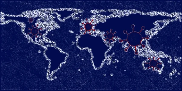 キリリアンオーラ写真とコロナウイルススポットの世界地図ビュー — ストック写真