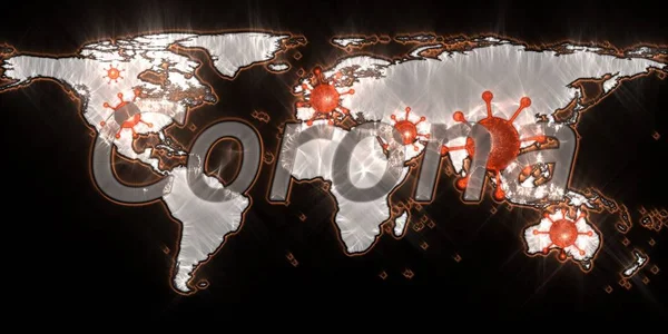 キリリアンオーラ写真とコロナウイルススポットの世界地図ビュー — ストック写真