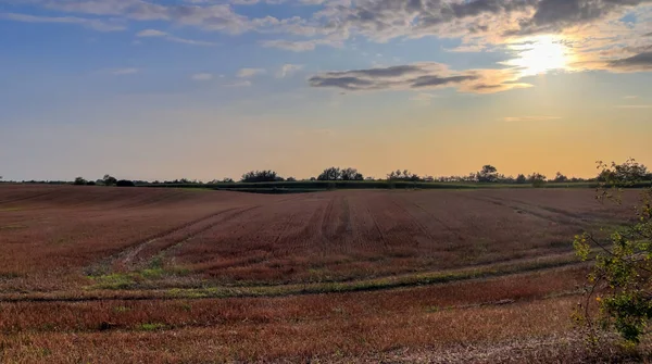 Schöner Und Romantischer Sonnenuntergang Einem See Gelben Und Orangen Farben — Stockfoto