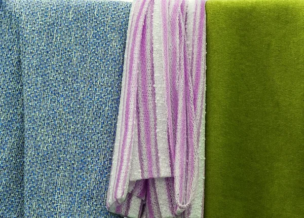 Vista Detallada Cerca Textiles Coloridos Textura Telas Alta Resolución — Foto de Stock
