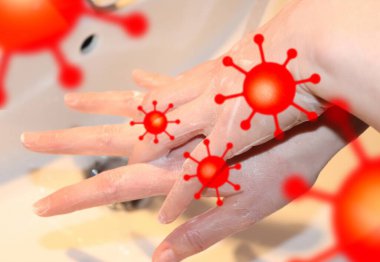 Coronavirus 2019-ncov salgını için sabun önleyicisiyle ellerini temizleme ve yıkama