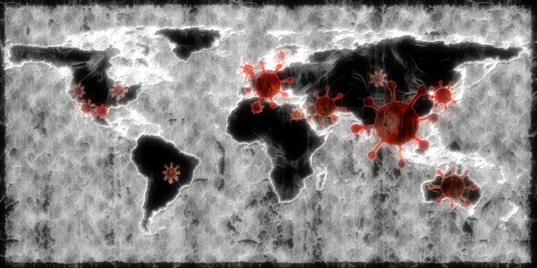Вид Мировую Карту Коронных Вирусных Пятен Фотографией Ауры — стоковое фото