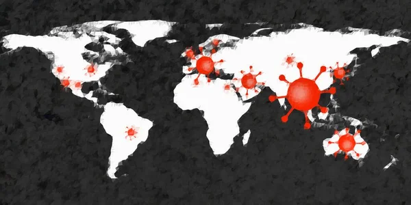 オーロラ写真でコロナウイルススポットの世界地図ビュー — ストック写真