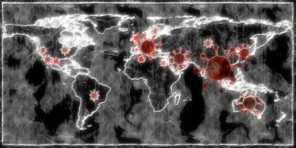 Vista Mapa Mundo Pontos Vírus Corona Com Aura Fotografias — Fotografia de Stock