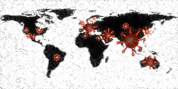 オーロラ写真でコロナウイルススポットの世界地図ビュー — ストック写真