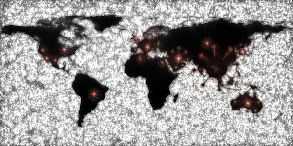 オーロラ写真でコロナウイルススポットの世界地図ビュー — ストック写真