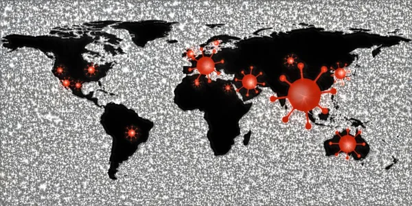 オーロラ写真でコロナウイルススポットの世界地図ビュー — ストック写真