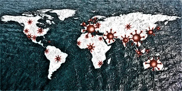 Vue Carte Monde Sur Les Taches Virus Couronne Avec Des — Photo