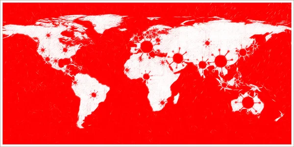 Işık Boyası Eskiz Teknikleriyle Korona Virüsü Noktalarının Dünya Haritası Görünümü — Stok fotoğraf