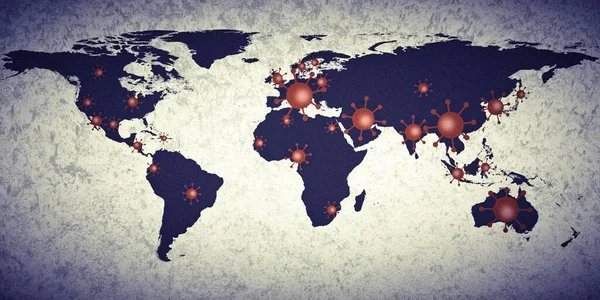 アナログ写真とコロナウイルスCovid 19アウトブレイクスポットの世界地図ビュー — ストック写真