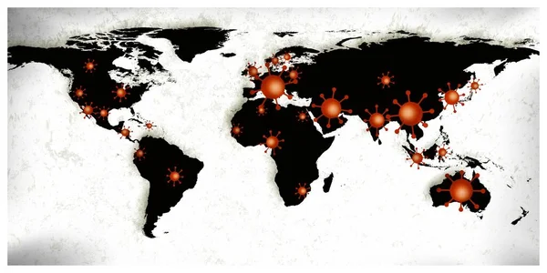 アナログ写真とコロナウイルスCovid 19アウトブレイクスポットの世界地図ビュー — ストック写真