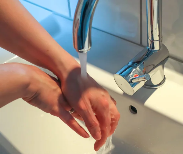 Limpeza Lavagem Mãos Com Prevenção Sabão Para Surto Coronavírus 2019 — Fotografia de Stock