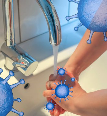 Coronavirus 2019-ncov salgını için sabun önleyicisiyle ellerini temizleme ve yıkama