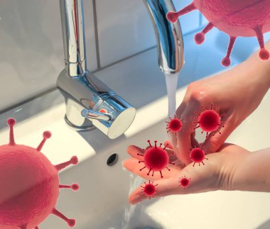 Coronavirus 2019-ncov salgını için sabun önleyicisiyle ellerini temizleme ve yıkama