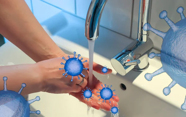 Coronavirus 2019-ncov salgını için sabun önleyicisiyle ellerini temizleme ve yıkama
