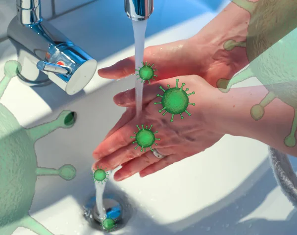 コロナウイルスの発生を防ぐ石鹸で手を洗浄し Covid — ストック写真