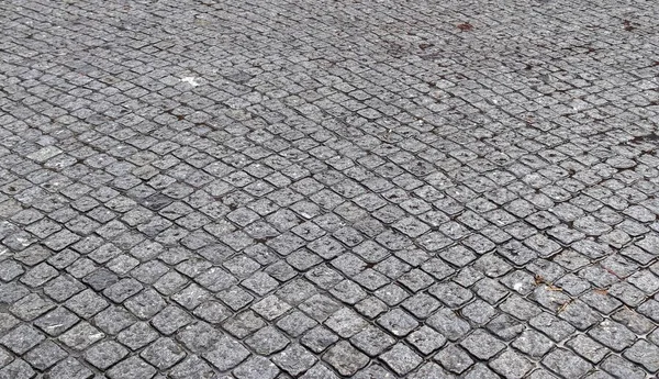 Detaillierte Nahaufnahme Auf Alten Kopfsteinpflasterstraßen Und Gehwegen — Stockfoto