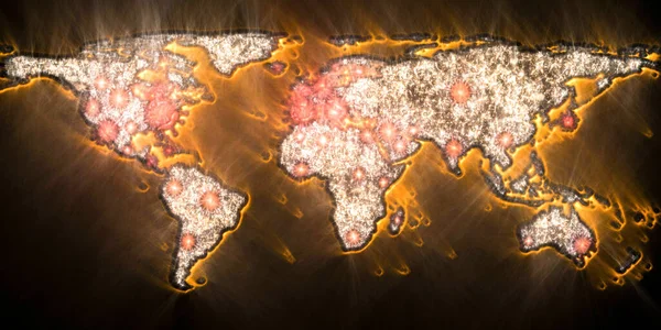 コロナウイルスの世界地図表示 Covid 19発生地点 — ストック写真