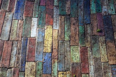 Almanya 'nın kentsel bölgelerindeki tarihi kaldırım taşlı caddelerin ve kaldırımların detaylı yakın görüntüsü