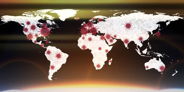 Illustration World Map View Corona Virus Covid 19発生地点 — ストック写真