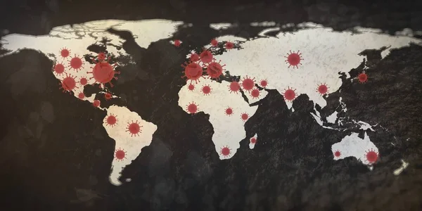 Illustrazione Una Vista Mappa Del Mondo Virus Corona Covid Focolai — Foto Stock