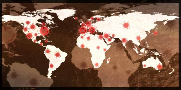 Ілюстрація Вигляду Карти Світу Коронних Вірусних Точках Спалаху — стокове фото