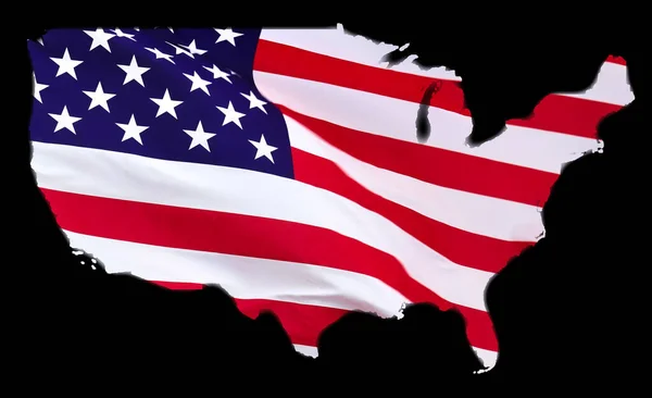 美利坚合众国地图中一面美国国旗的3D图解 — 图库照片