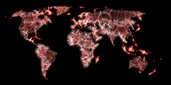 Ilustração Mapa Mundo Brilhante Usando Fotografia Aura Kirlian — Fotografia de Stock