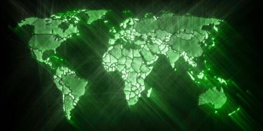 Kirlian aura fotoğrafçılığı kullanılarak parlayan bir dünya haritasının tasviri