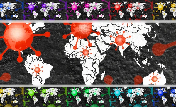 Ilustração Mapa Mundo Mostrando Vírus Corona Covid Hotspots Nos Estados — Fotografia de Stock