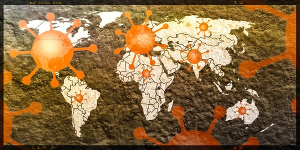 Εικονογράφηση Ενός Παγκόσμιου Χάρτη Που Δείχνει Hot Spots Του Ιού — Φωτογραφία Αρχείου