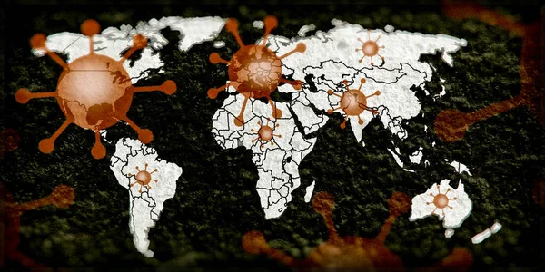 Ilustração Mapa Mundo Mostrando Vírus Corona Covid Hotspots Nos Estados — Fotografia de Stock