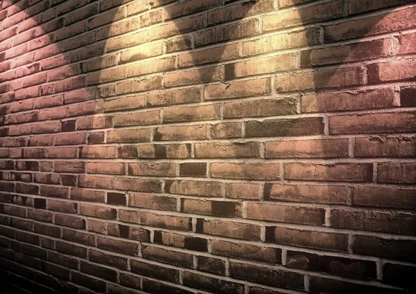 Nahaufnahme Einer Die Jahre Gekommenen Ziegelmauer Mit Einigen Hellen Spotlichtern — Stockfoto