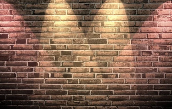 Nahaufnahme Einer Die Jahre Gekommenen Ziegelmauer Mit Einigen Hellen Spotlichtern — Stockfoto