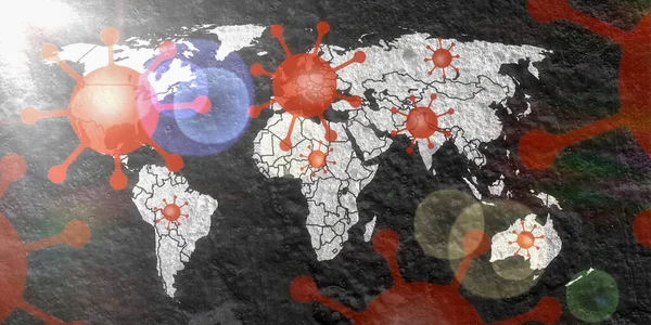 Ilustración Mapa Del Mundo Llamas Que Muestra Virus Corona Covid — Foto de Stock