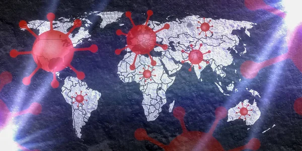 Illustration Une Carte Mondiale Feu Montrant Les Points Chauds Virus — Photo