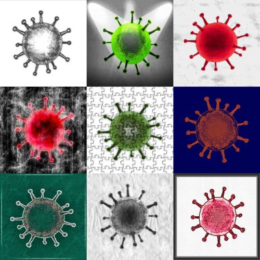 Renkli dizaynlı bir korona virüsü deseninin 3 boyutlu görüntüsü