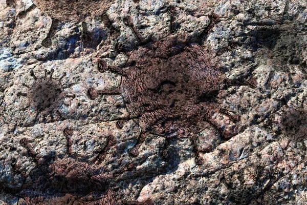 Vista Vicino Superfici Granito Roccia Con Fossili Virus Incisi — Foto Stock